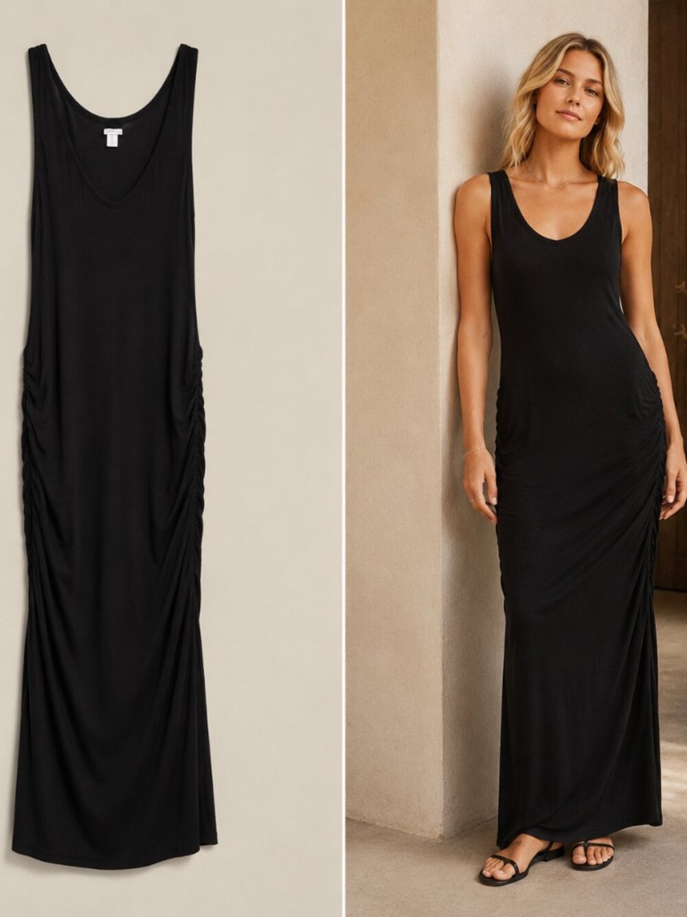 Nordstrom Black TENCEL Modal Ribbed Maxi Dress Pockets XL Casual Travel Resort